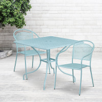 Flash Furniture CO-35SQ-03CHR2-SKY-GG 35.5" Square Table Set with 2 Round Back Chairs in Blue